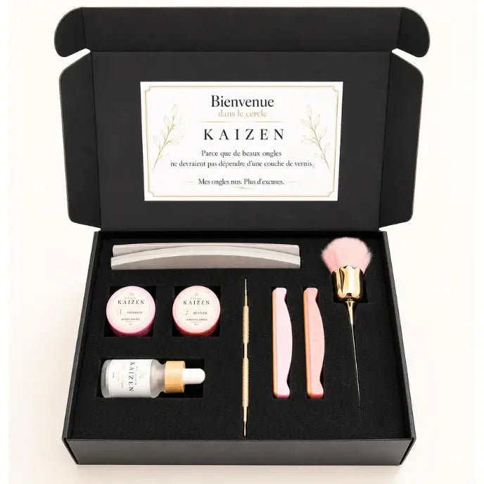 Coffret Rituel Kaizen ouvert avec kit de manucure japonaise complet